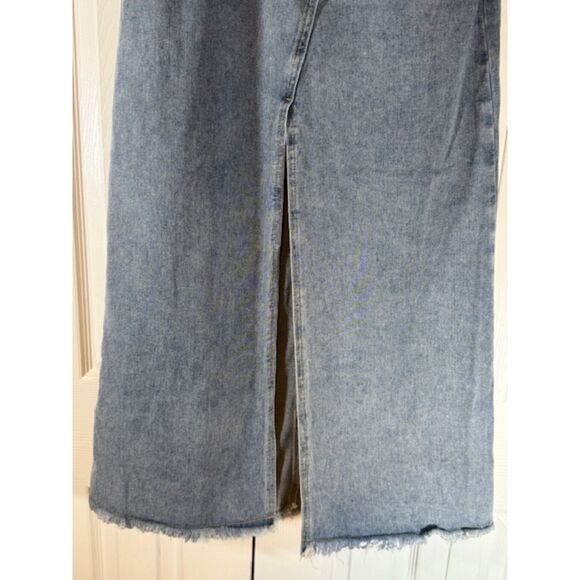 Commense Asymmetrical denim maxi skirt M front slit raw hem casual - Picture 4 of 11